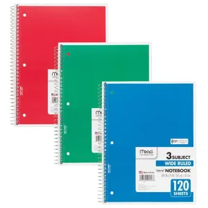 (12 Ea) Notebook Spiral 3 Subject