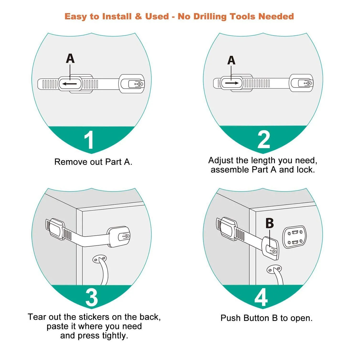 12 Pack Vmaisi Multi-Use Adhesive Straps Locks - Childproofing Baby Proofing Cabinet Latches for Drawers, Fridge, Dishwasher, Toilet Seat, Cupboard, Oven,Trash Can, No Drilling (White) (12)