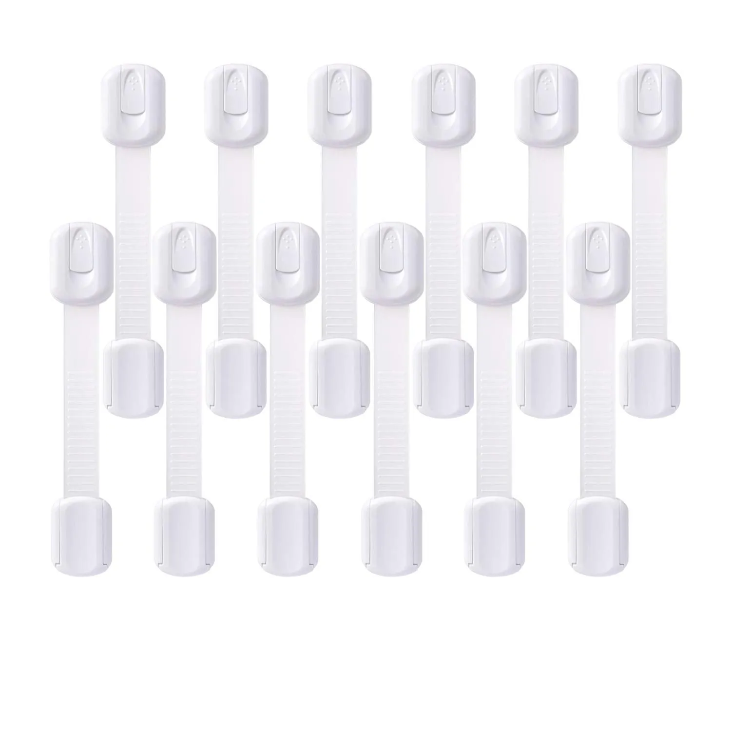 12 Pack Vmaisi Multi-Use Adhesive Straps Locks - Childproofing Baby Proofing Cabinet Latches for Drawers, Fridge, Dishwasher, Toilet Seat, Cupboard, Oven,Trash Can, No Drilling (White) (12)