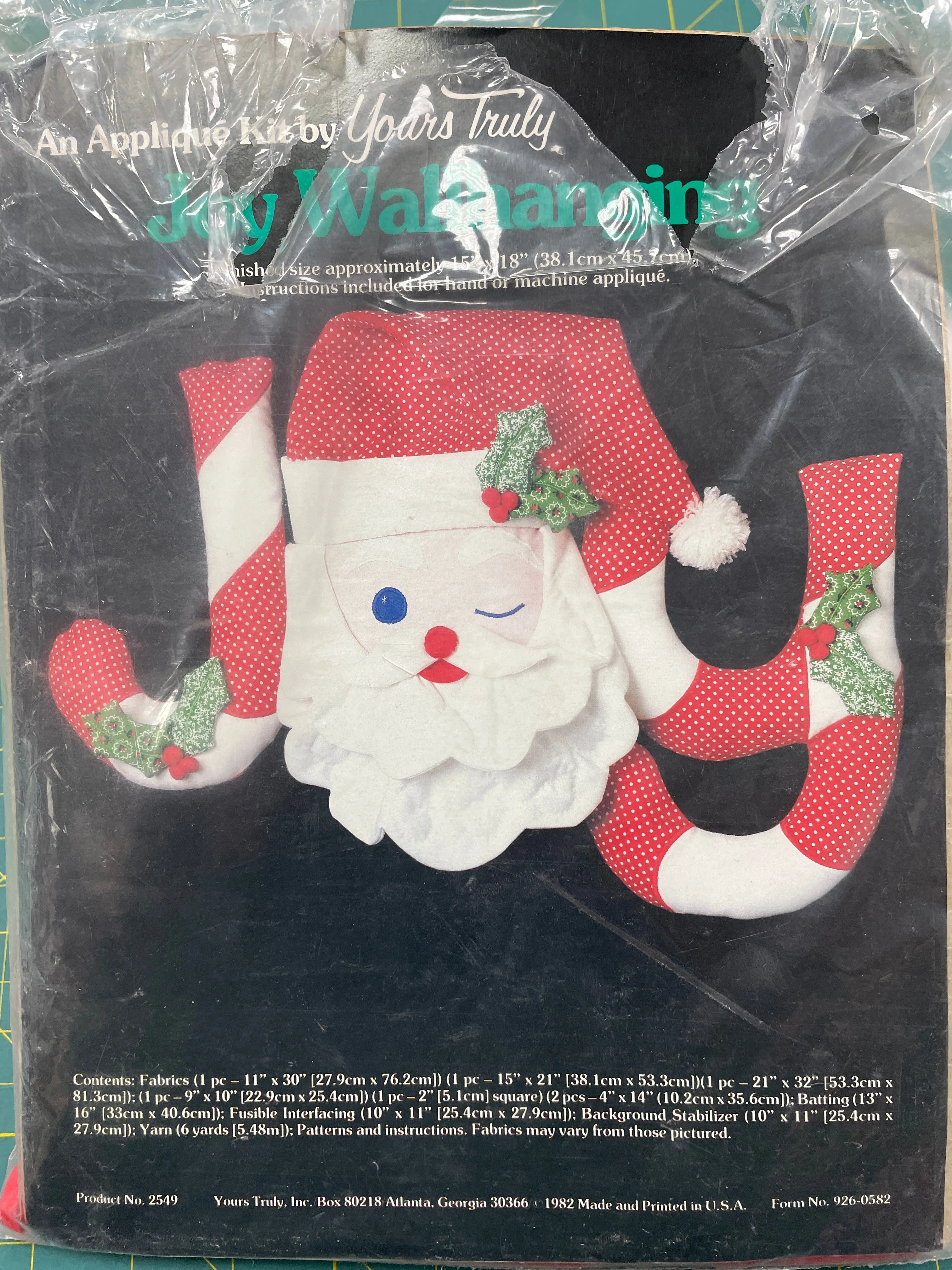 1982 Stuffed Wall Hanging - "Joy" with Santa