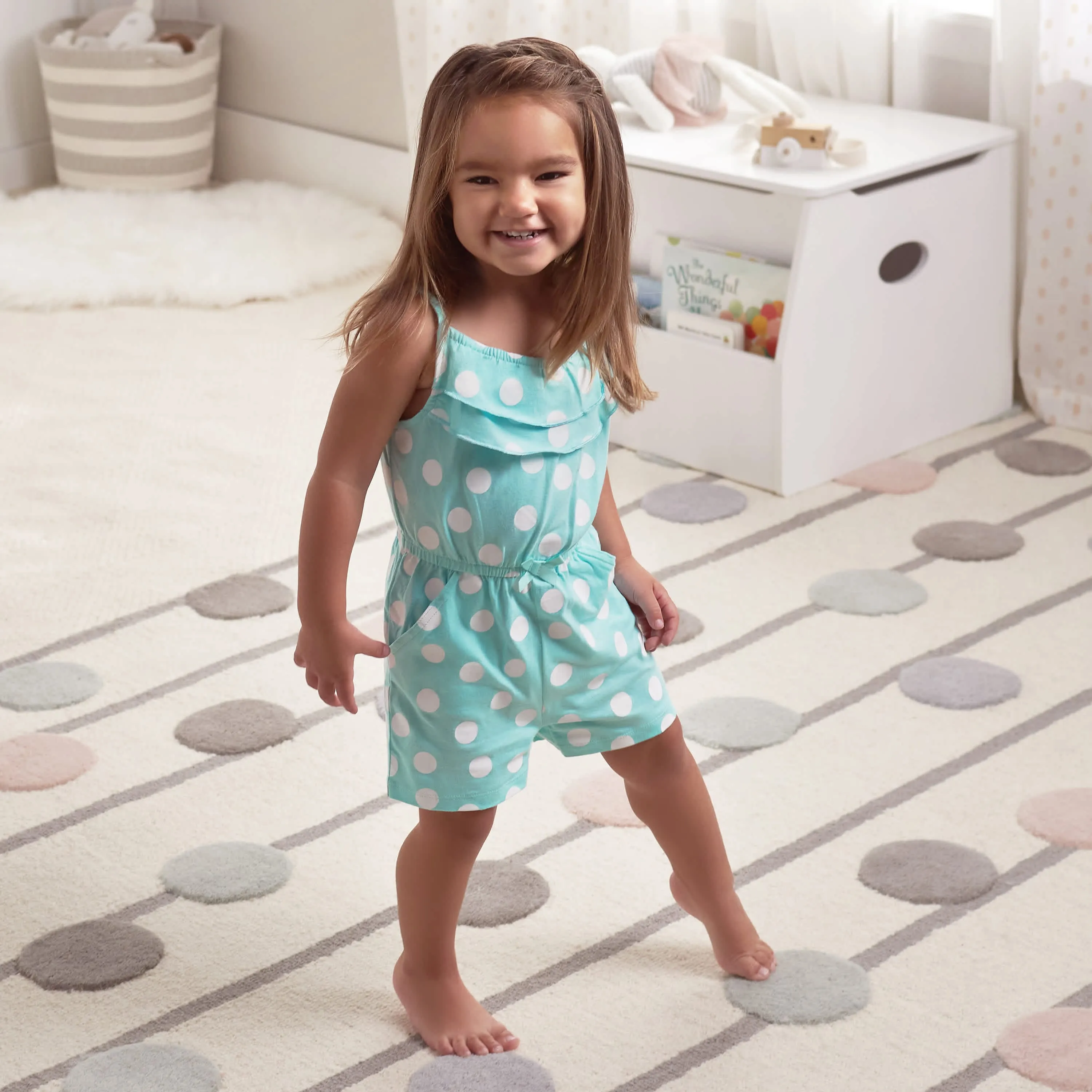 2-Pack Baby & Toddler Girls Dots Of Rainbows Tank Rompers