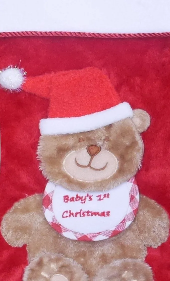 Adorable 20.5-Inch Brown Bear Babys First Christmas Stocking - Perfect Keepsake for Holiday Memories