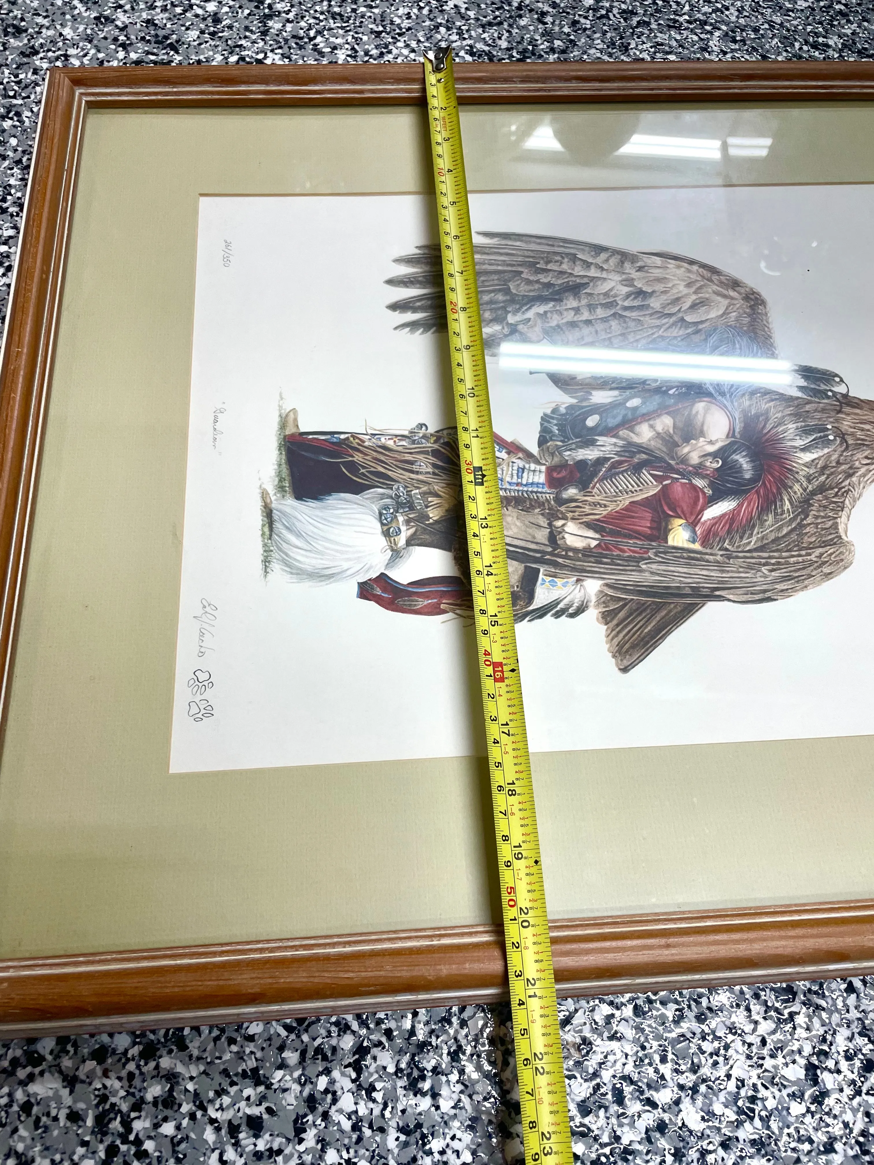 25x21 Guardian Signed Earl J. Cacho Native American Eagle Bird Framed Matted Art