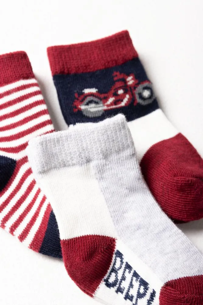 3 Pack Nautical Bike Socks Multi