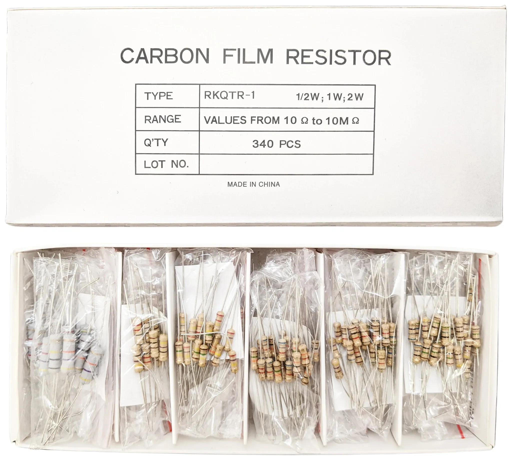 340 Piece Resistor Kit - Includes Assortment of ½ Watt, 1W, and 2W Resistors in Slotted Storage Box