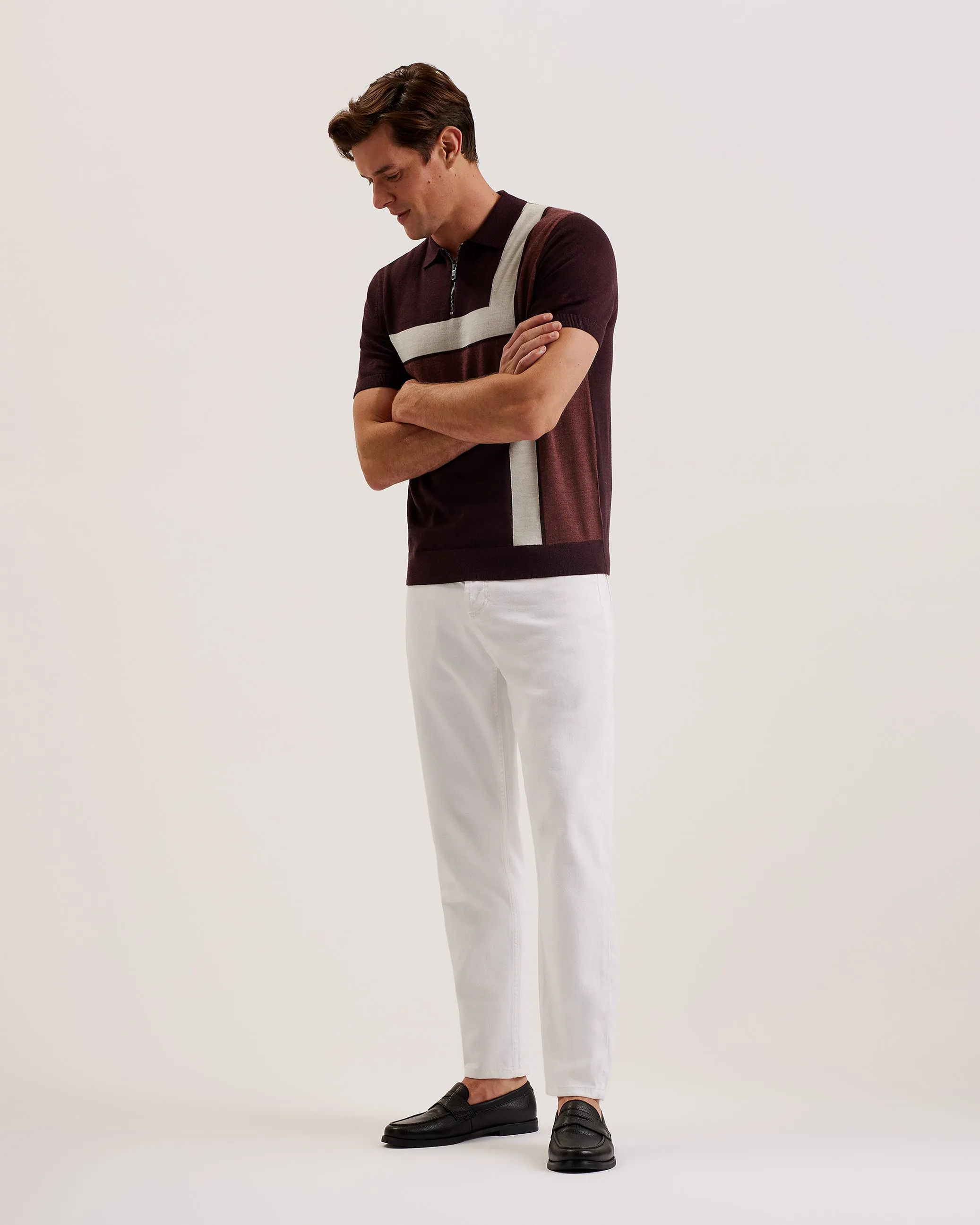 Ambler Ss T Colour Block Polo Maroon