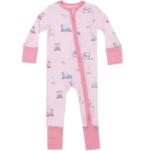 ANGEL DEAR GOLF CARTS PINK 2 WAY ZIPPER ROMPER