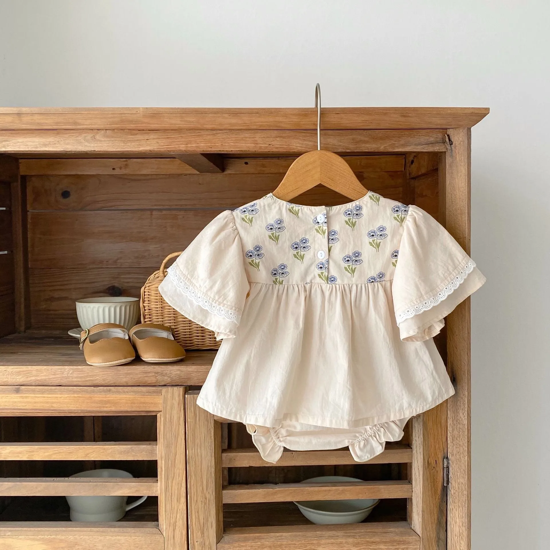 Apricot Lace Baby Blouse & Bloomers Set