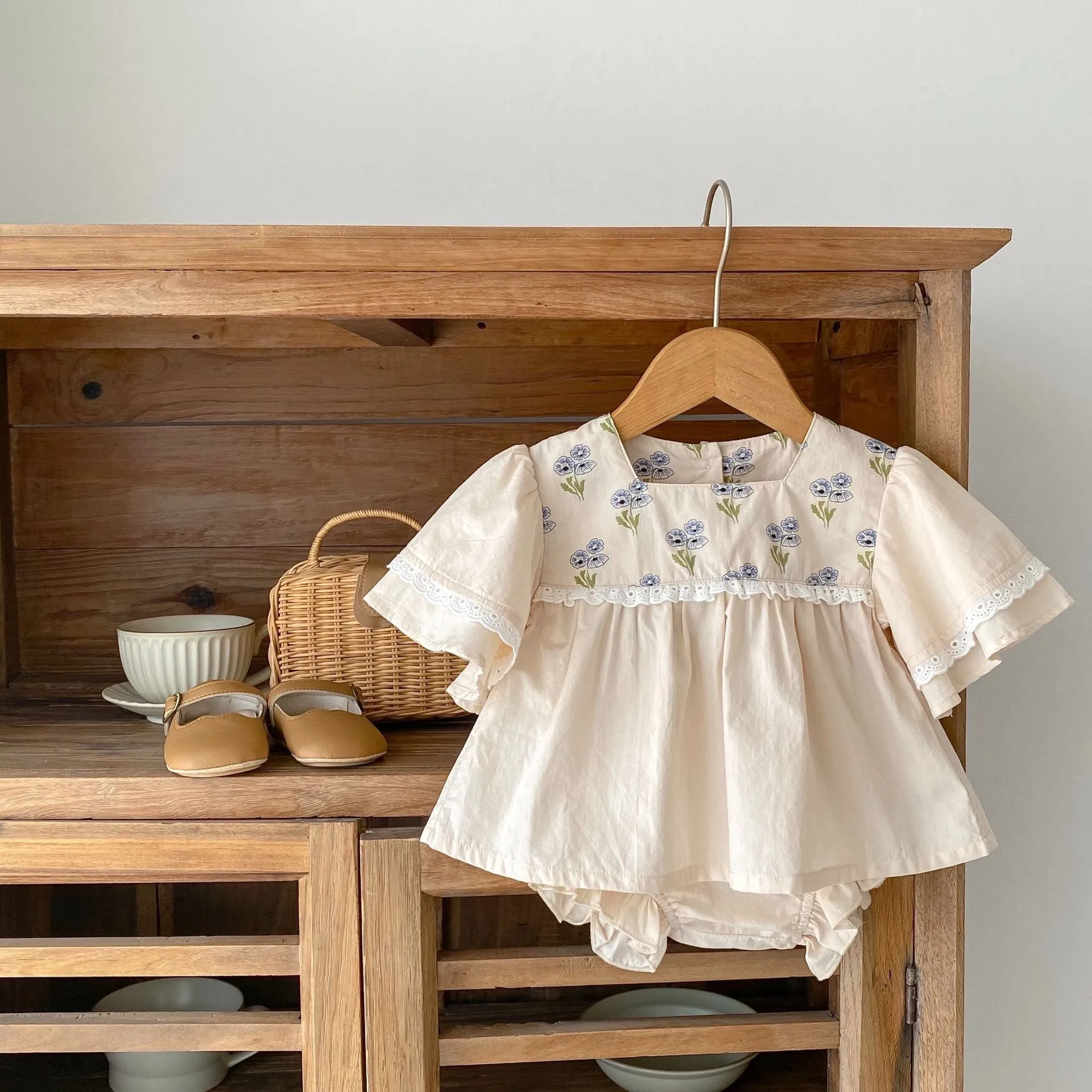 Apricot Lace Baby Blouse & Bloomers Set