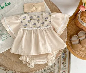 Apricot Lace Baby Blouse & Bloomers Set