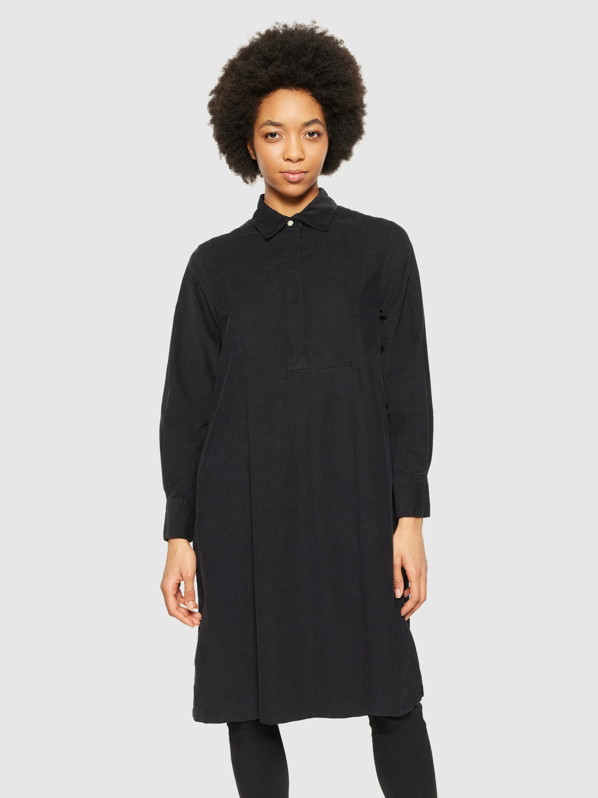 Baby corduroy mid length shirt dress - GOTS/Vegan - Black Jet