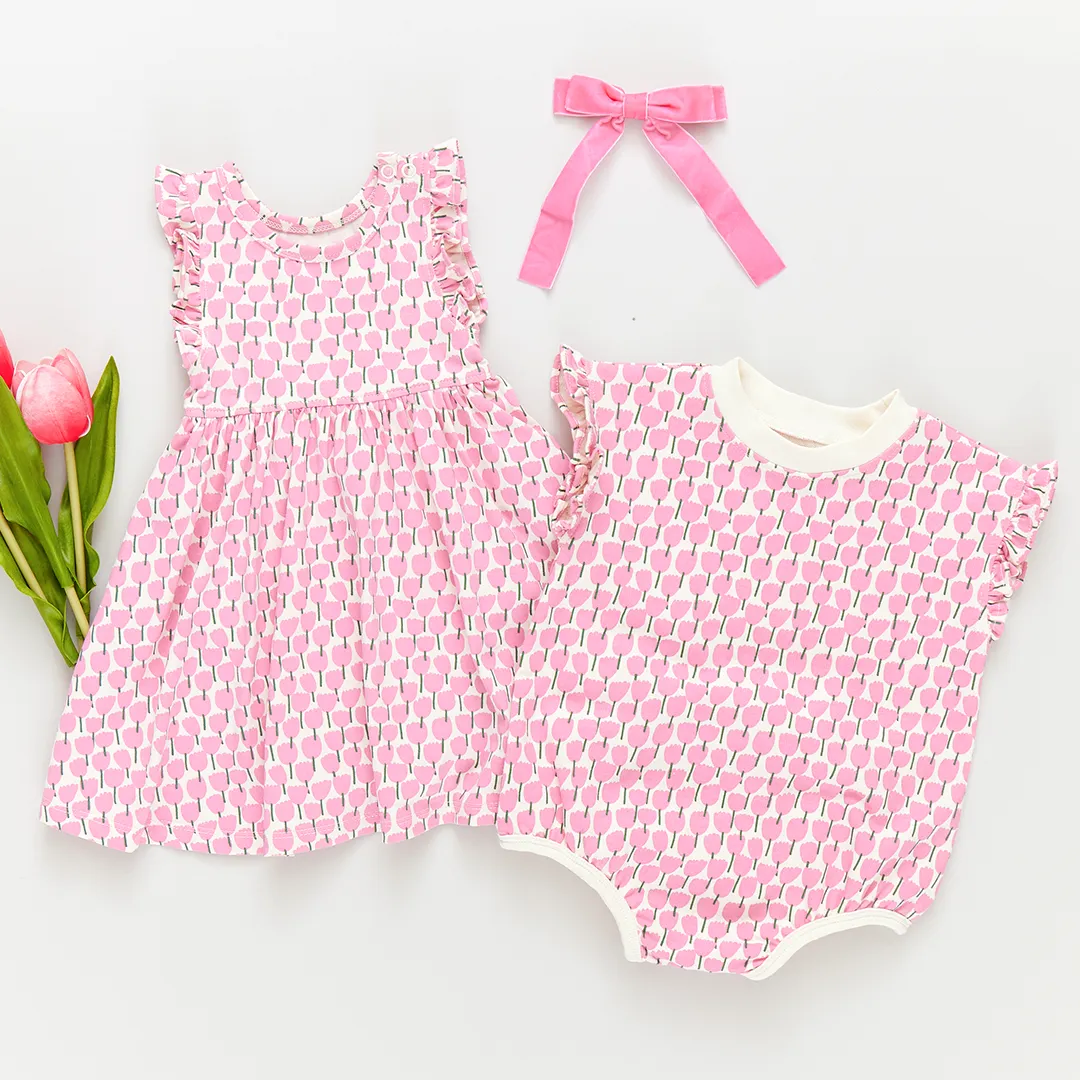 Baby Girls Organic Kelsey Dress - Pink Tulips