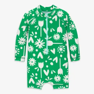 Baby one-piece rash guard in garden party