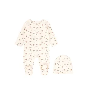 Bebe Jolee Beige Large Leaf Printed Footie With Beanie