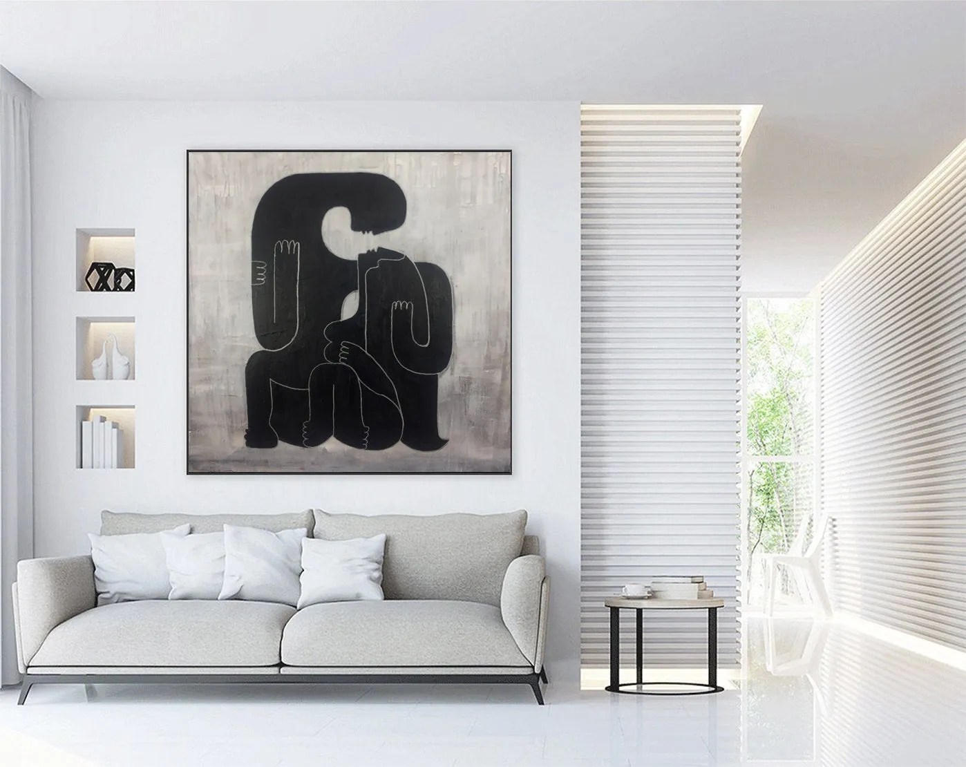 Black And White Abstract Painting Human Artwork Contemporary Kp046