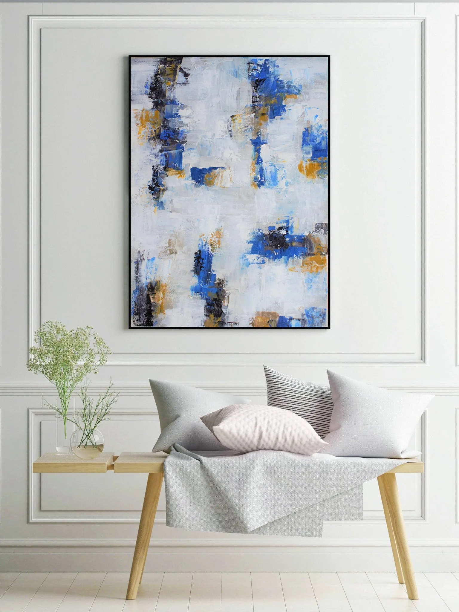 Blue and White Abstract Canvas Original Painting Modern Acrylic Painting Np028