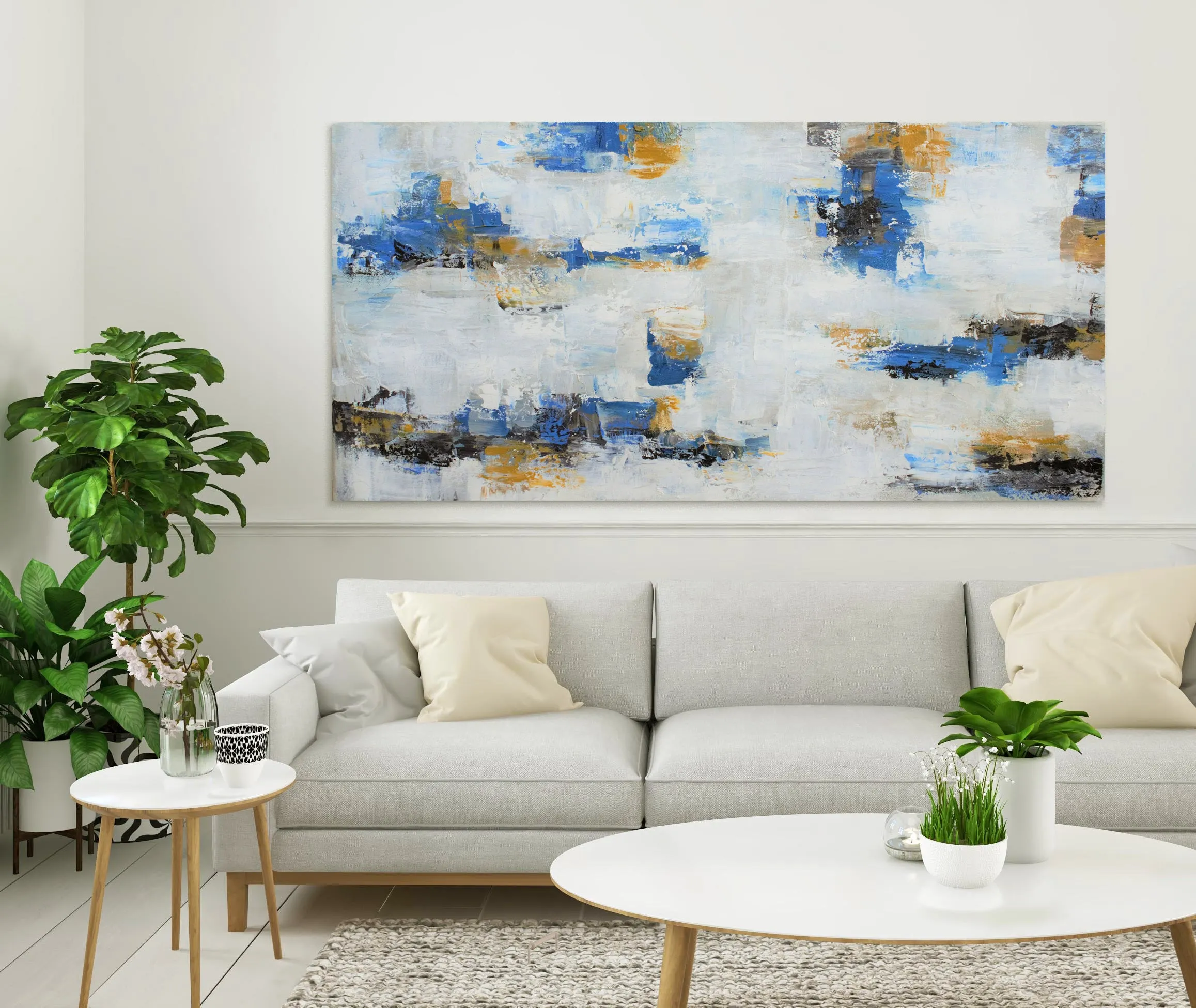 Blue and White Abstract Canvas Original Painting Modern Acrylic Painting Np028