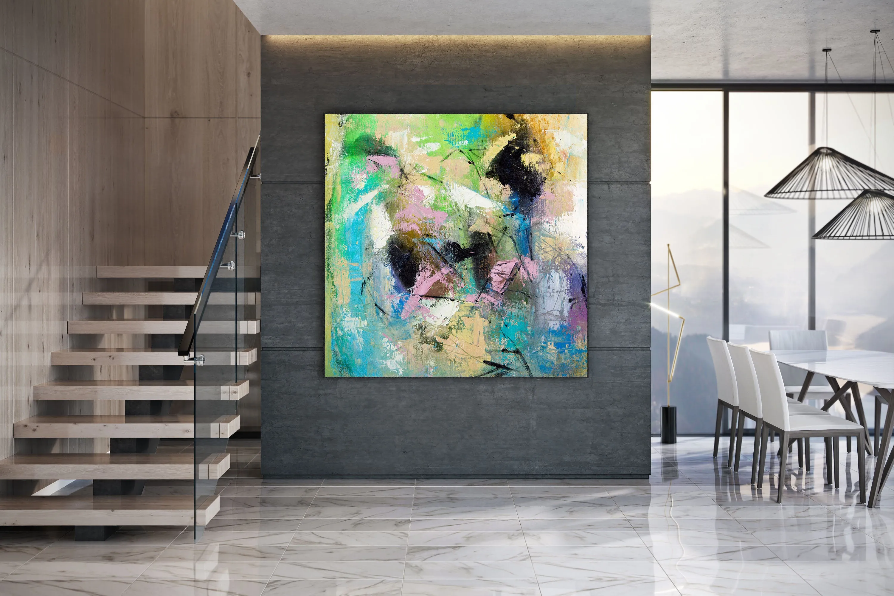 Blue Green Purple Large Abstract Art Modern Painting Custom Art DP032