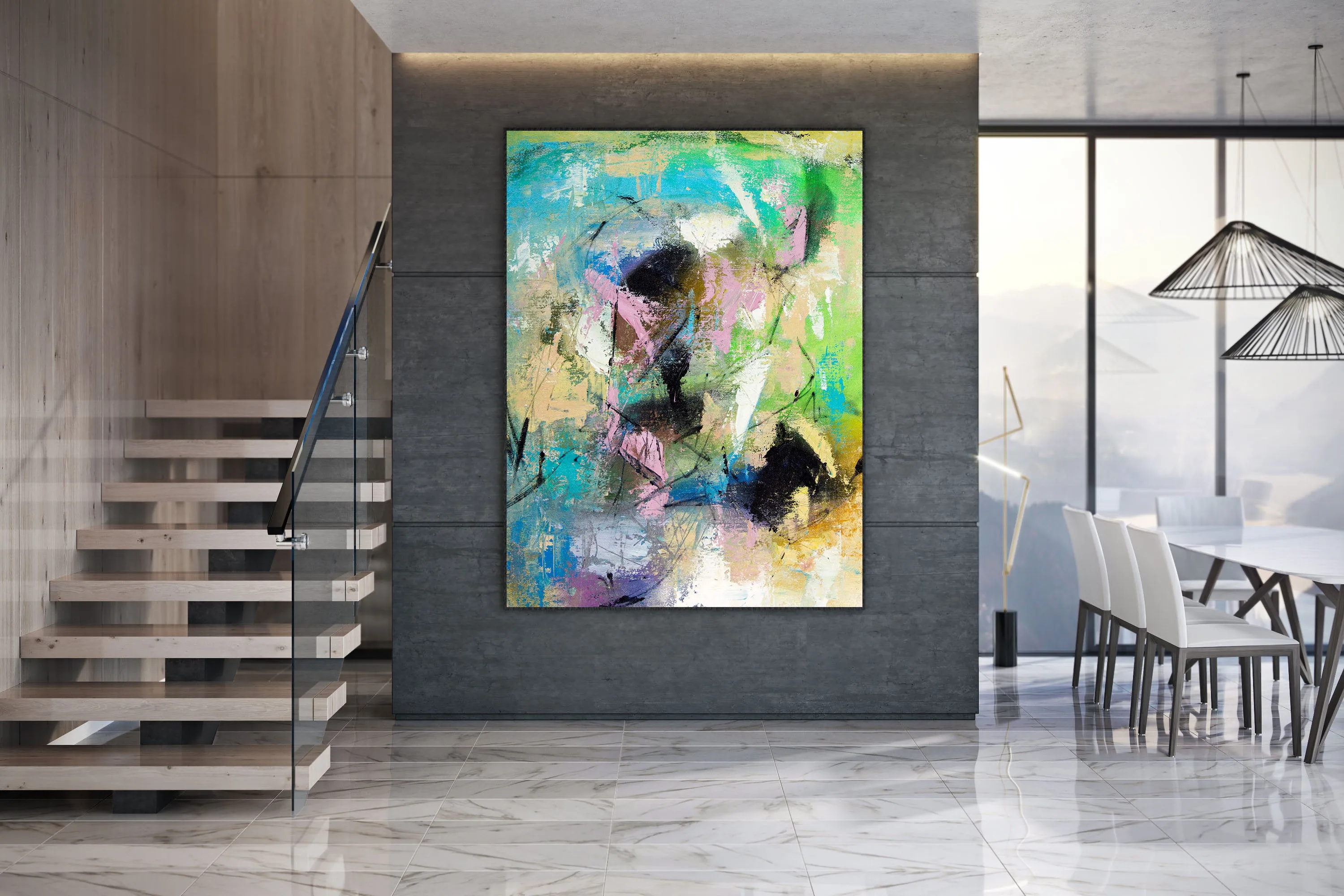 Blue Green Purple Large Abstract Art Modern Painting Custom Art DP032