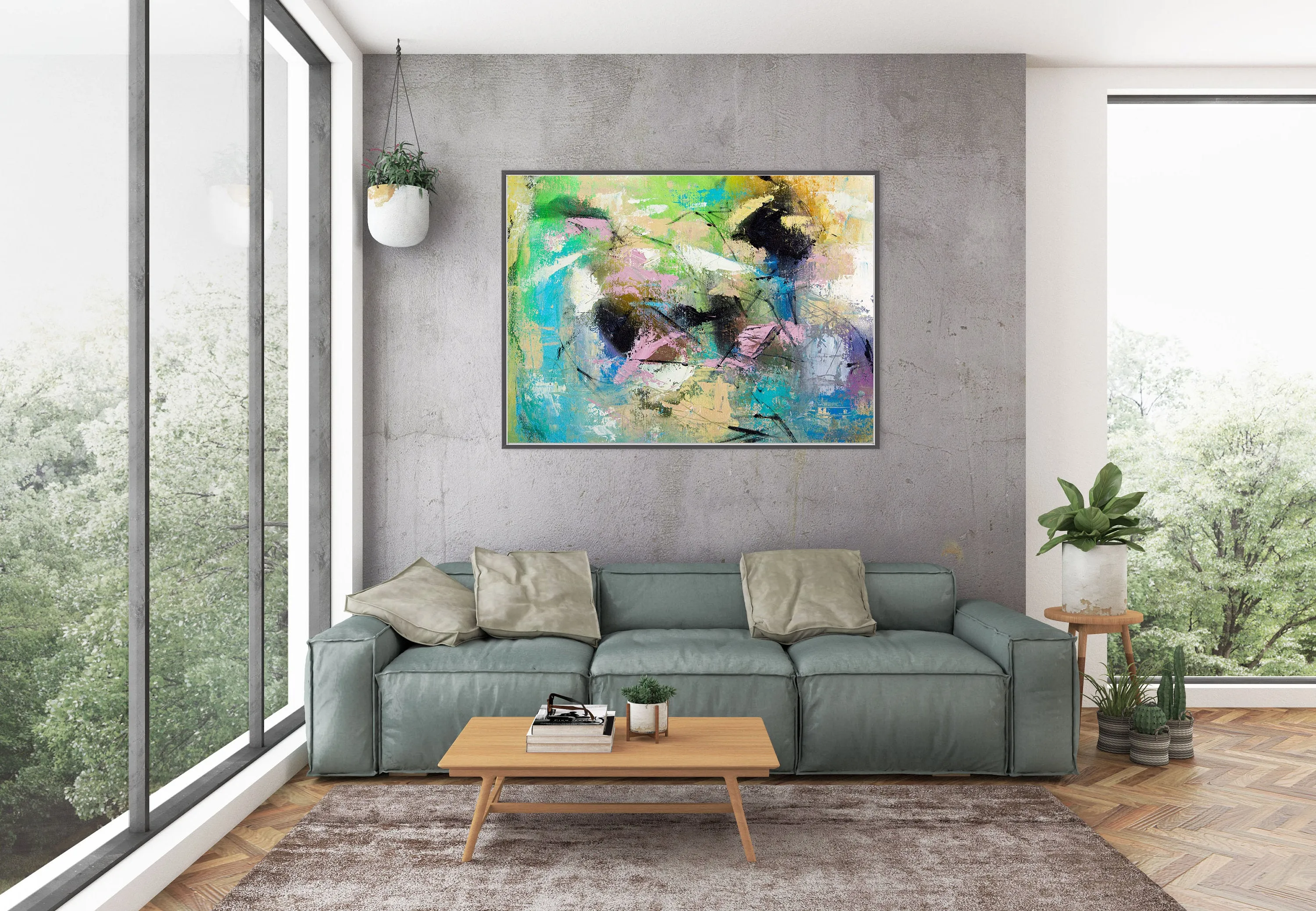 Blue Green Purple Large Abstract Art Modern Painting Custom Art DP032