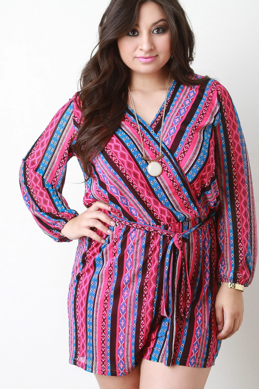 Boho Stripe Long Sleeve Romper