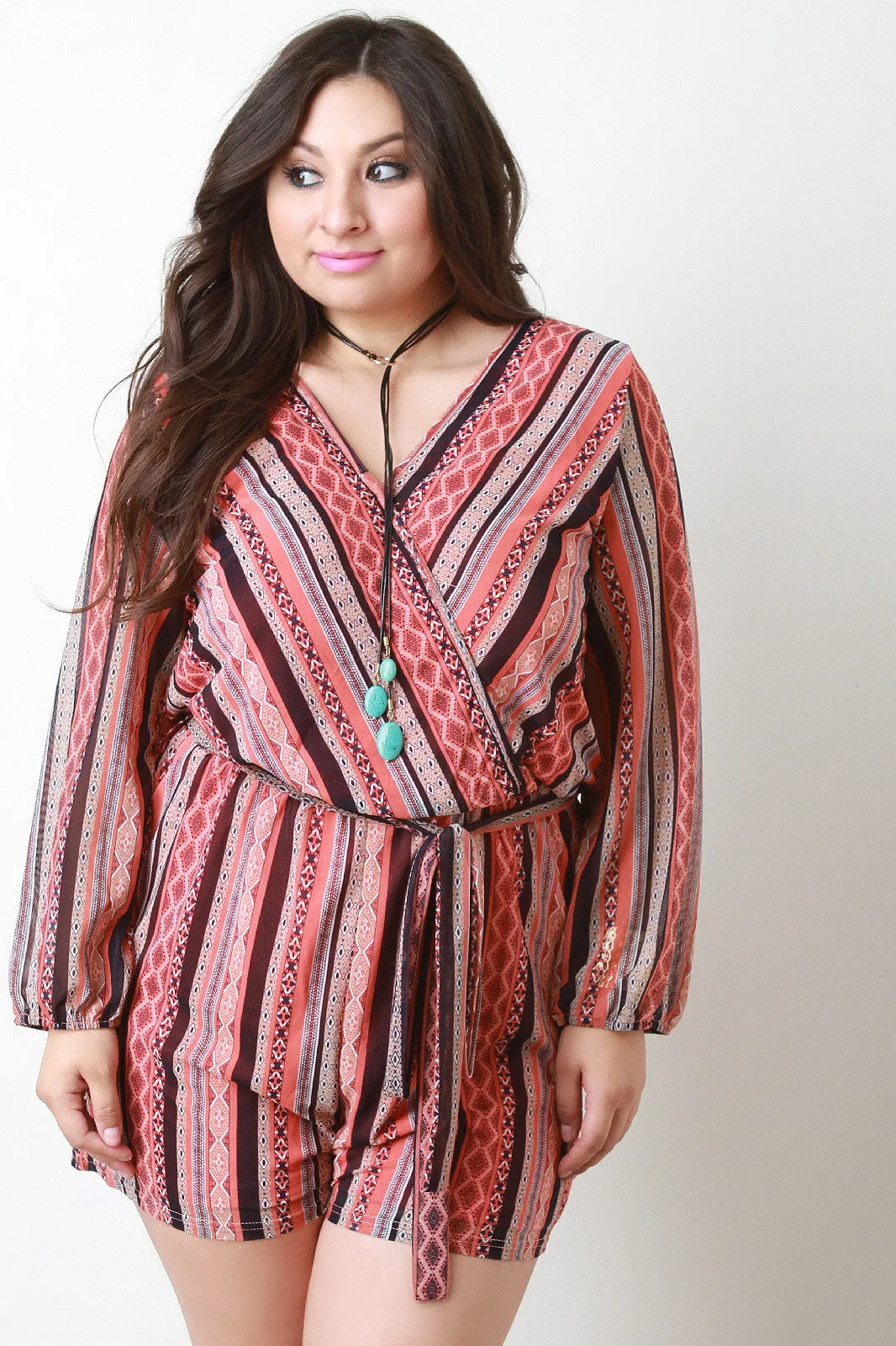 Boho Stripe Long Sleeve Romper