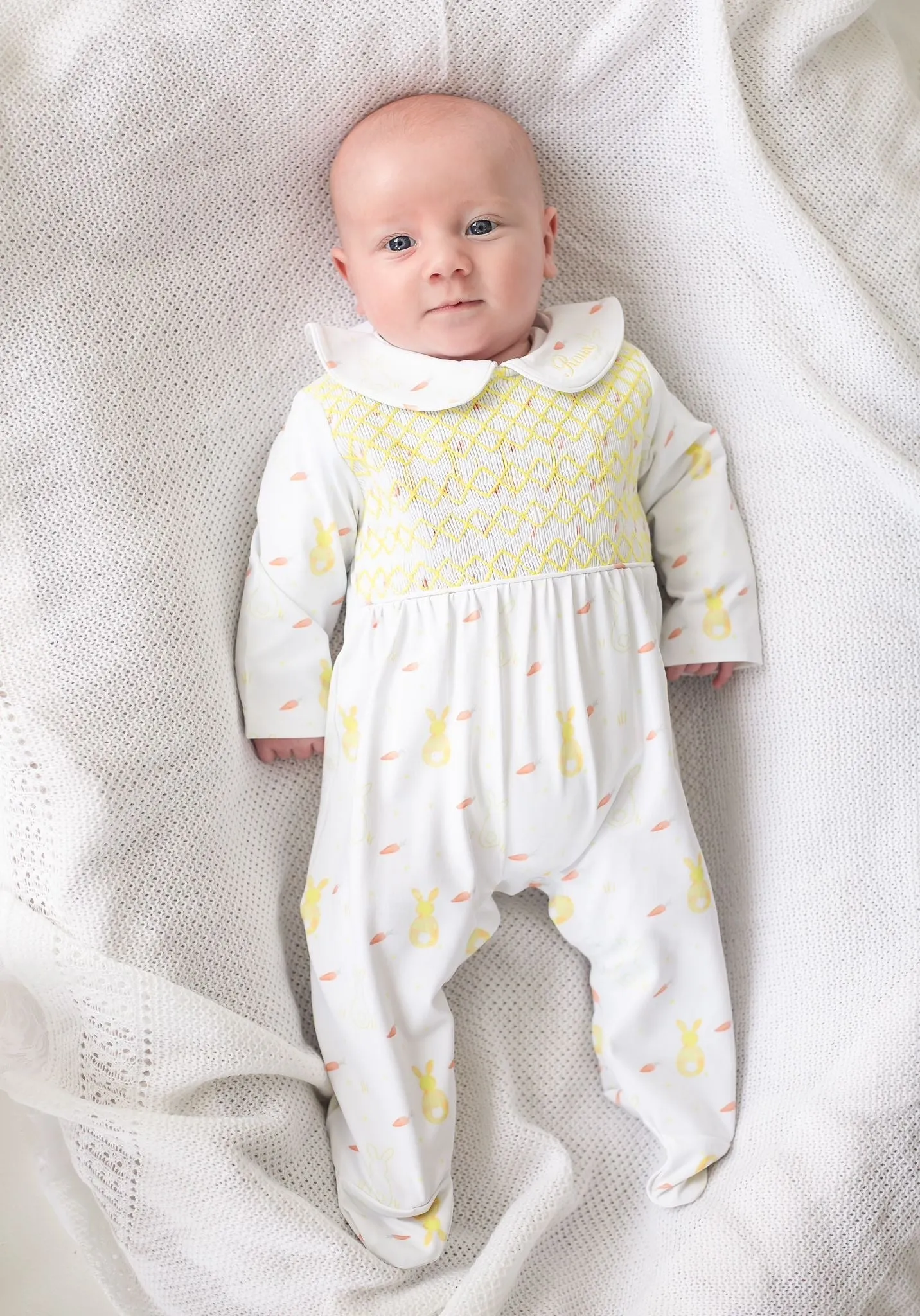 Boys Lemon Bunny Print Baby Grow