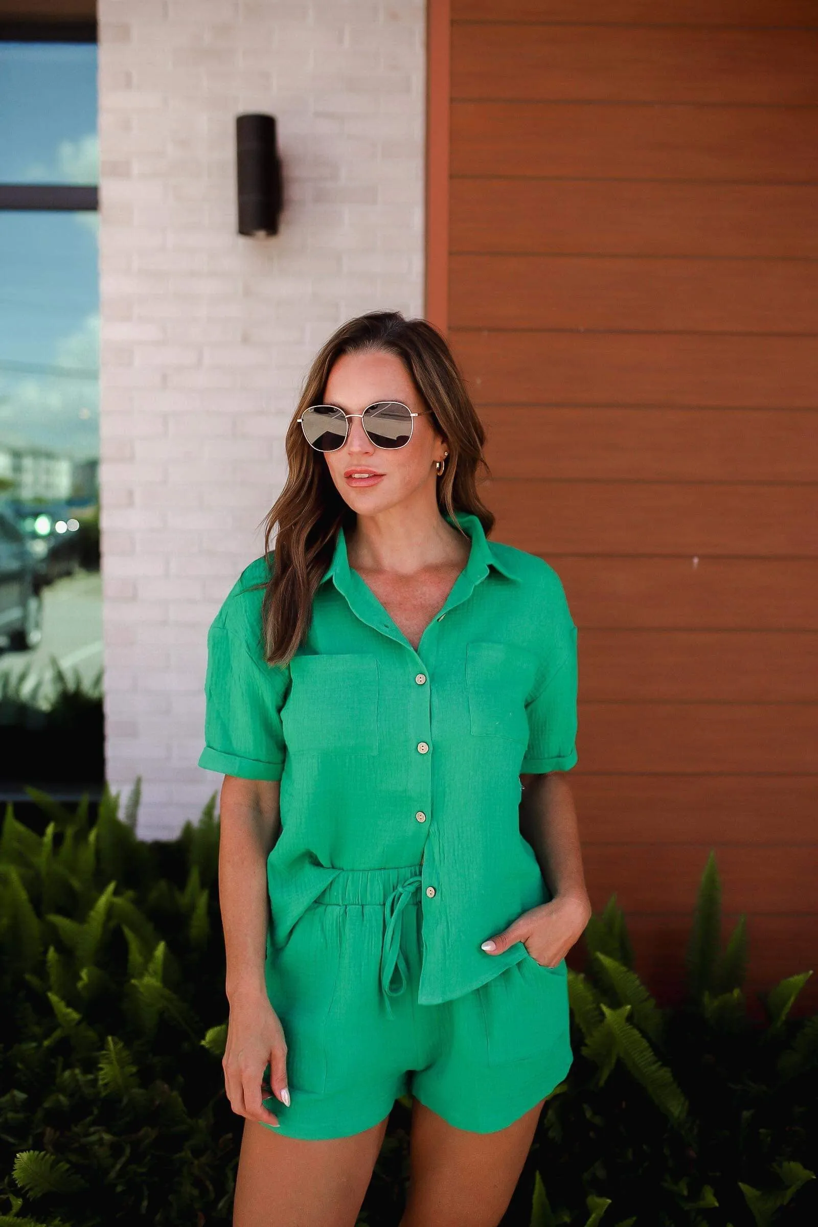 Button Up Short Sleeve Top and Shorts Set - 3 Colors