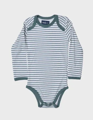 Cartoon Print Long Sleeve Baby Rompers-Green Stripe