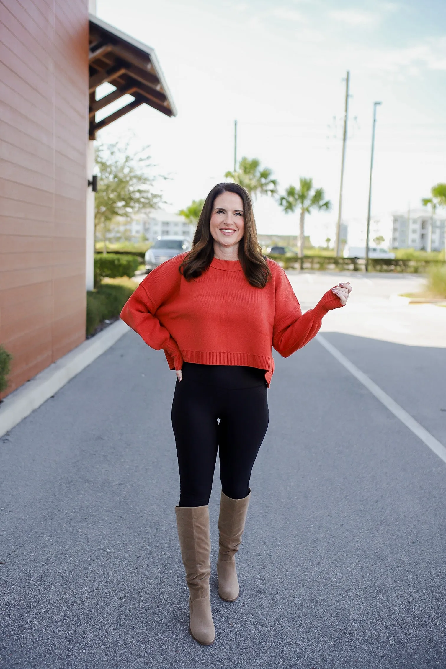 Colorado Casual Ribbed Hem Sweater Top- Rust