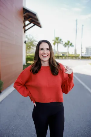 Colorado Casual Ribbed Hem Sweater Top- Rust