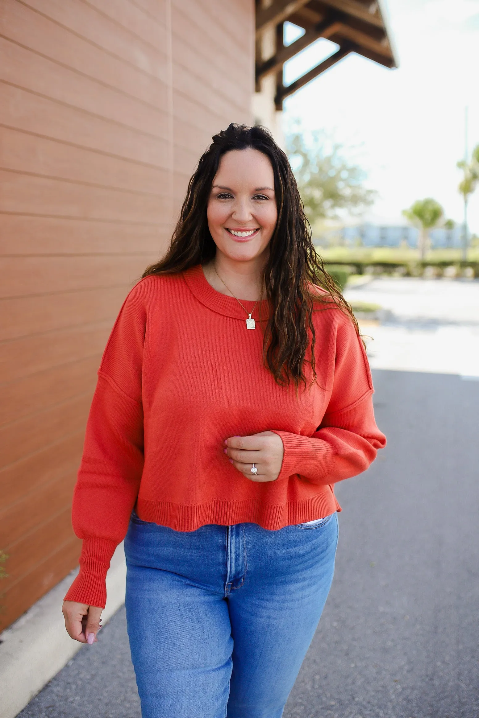 Colorado Casual Ribbed Hem Sweater Top- Rust