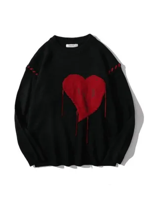 Colorblock Heart Unisex Knit Sweater