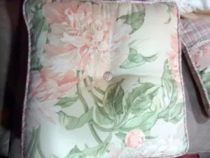 Decorative Throw Pillow, Designer fabric, Waverly pillows with peach peonies with corded trim