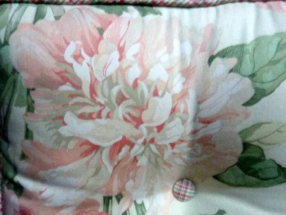 Decorative Throw Pillow, Designer fabric, Waverly pillows with peach peonies with corded trim