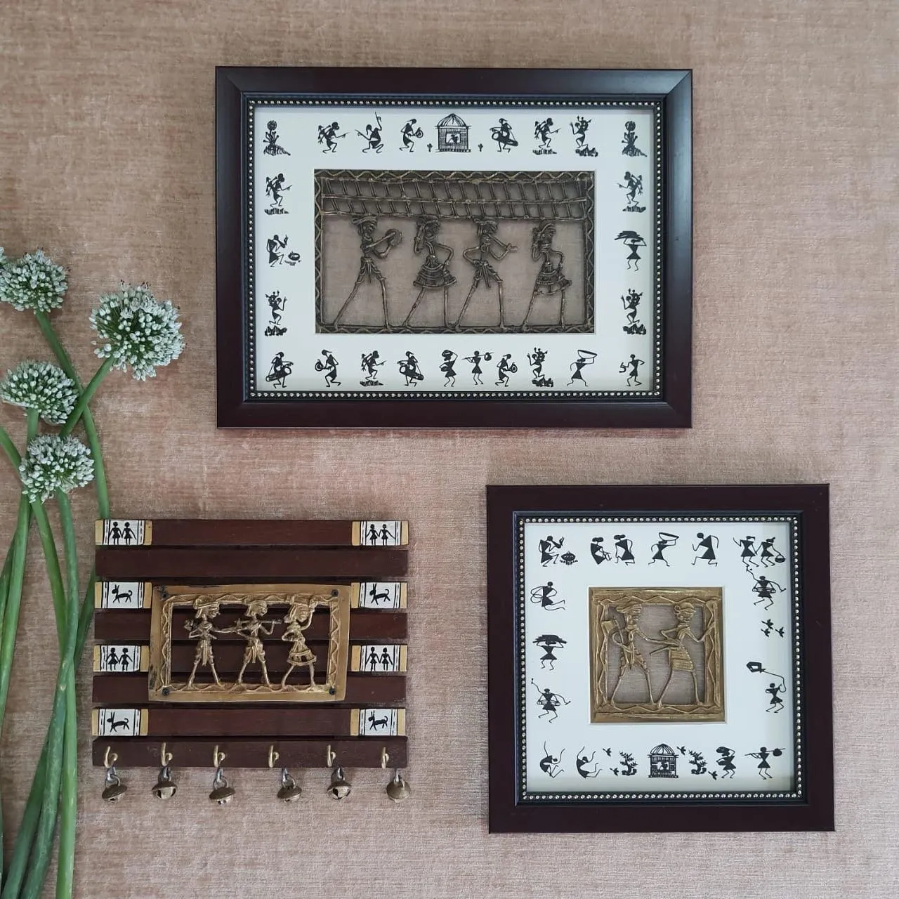 Dhokra Warli Wall Hanging & Key Holder (set of 3) - Wall Decor - Home Decor