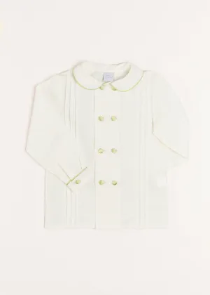 Double-Breasted Peter Pan Collar Shirt with Green Silk Piping (12mths-10yrs)