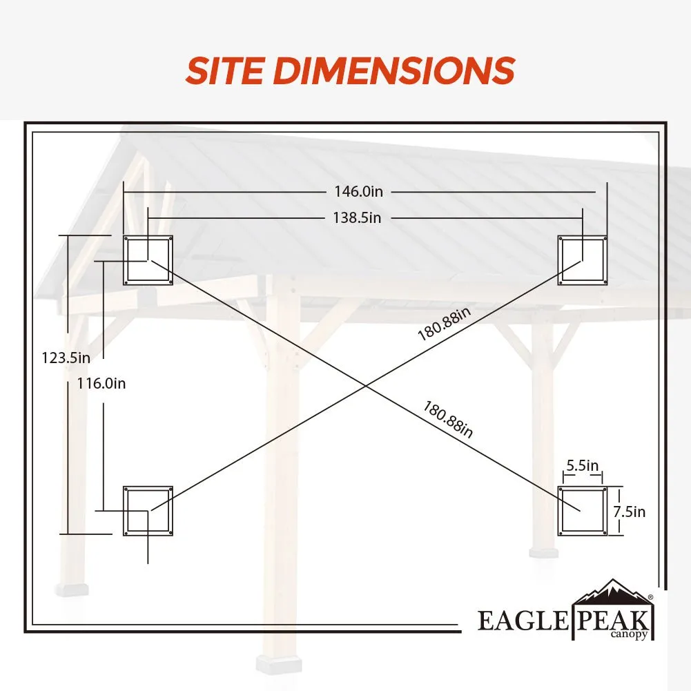 EAGLE PEAK 13x11 Cedar Frame Hardtop Gazebo, Natural Wood Outdoor Pavilion，12x10 Frame