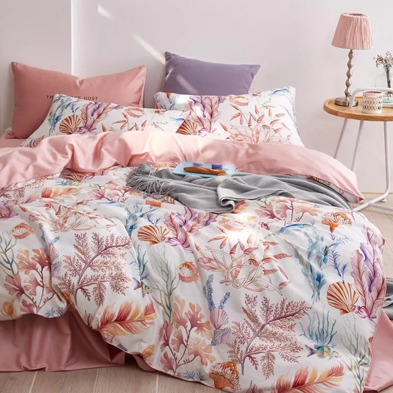 Egyptian Cotton Flower Print Girls Pastoral Princess Bedding Sets