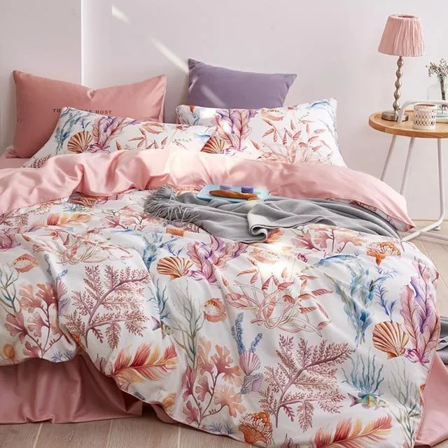 Egyptian Cotton Flower Print Girls Pastoral Princess Bedding Sets