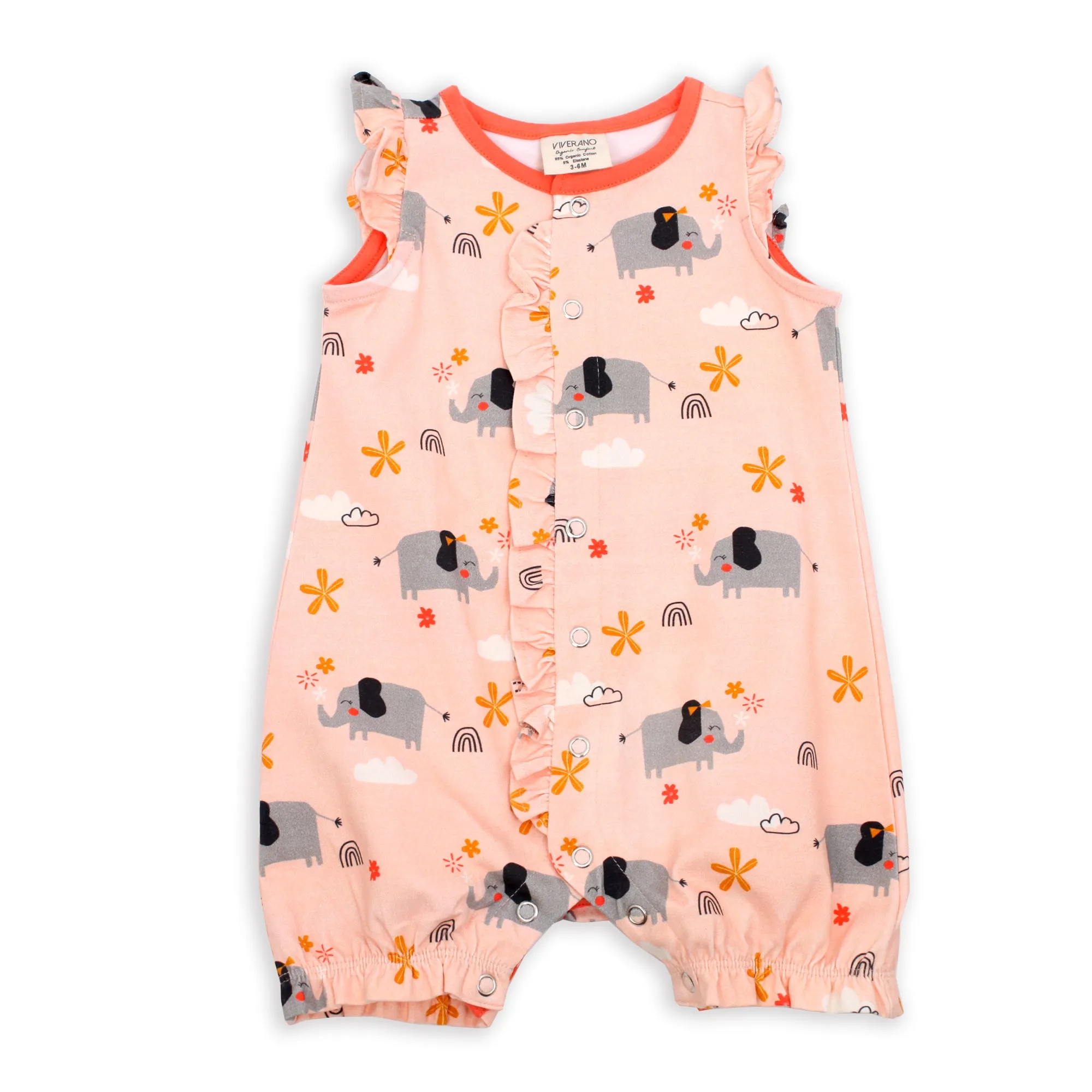 Elephant Ruffled Short Romper (Organic Cotton)