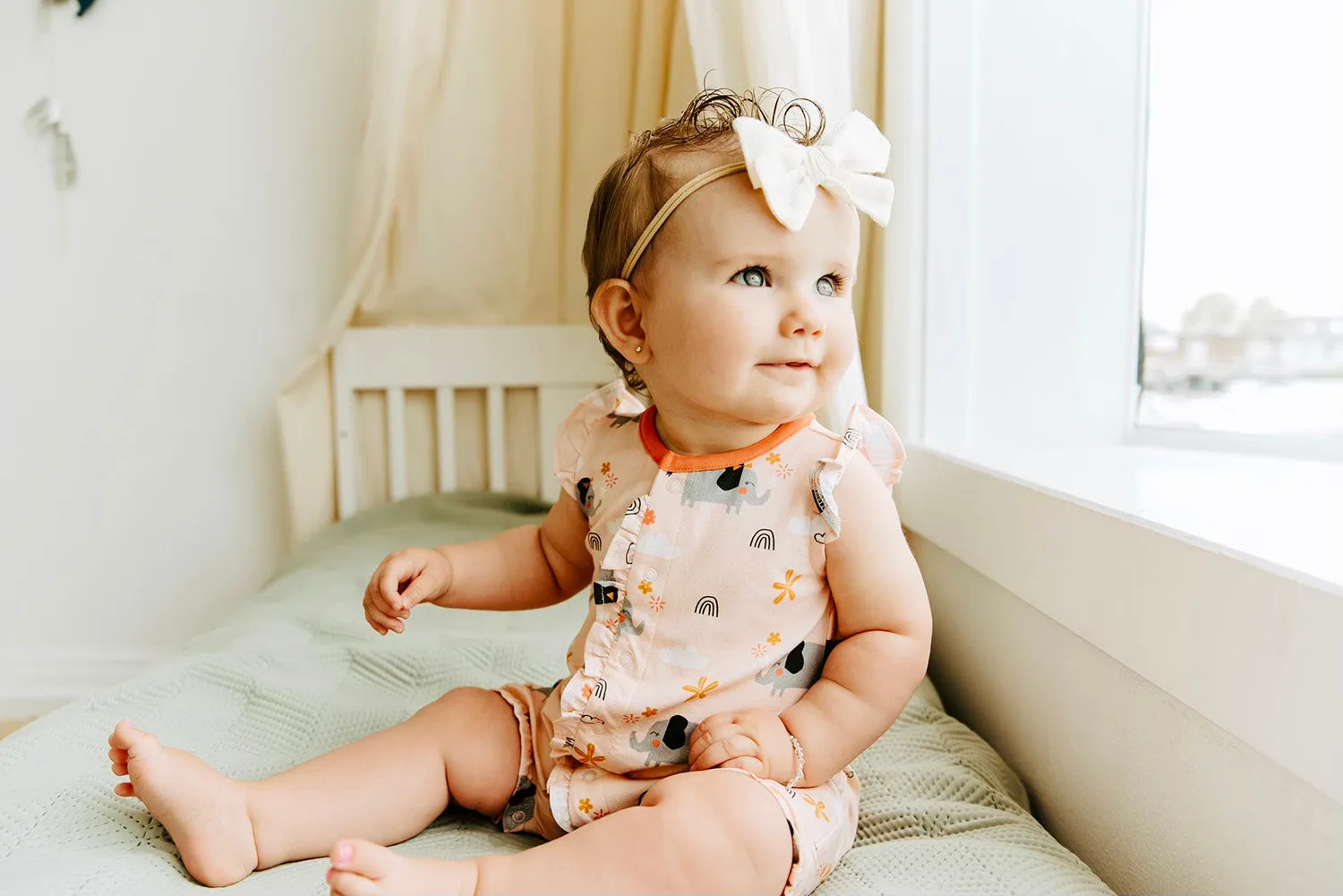 Elephant Ruffled Short Romper (Organic Cotton)