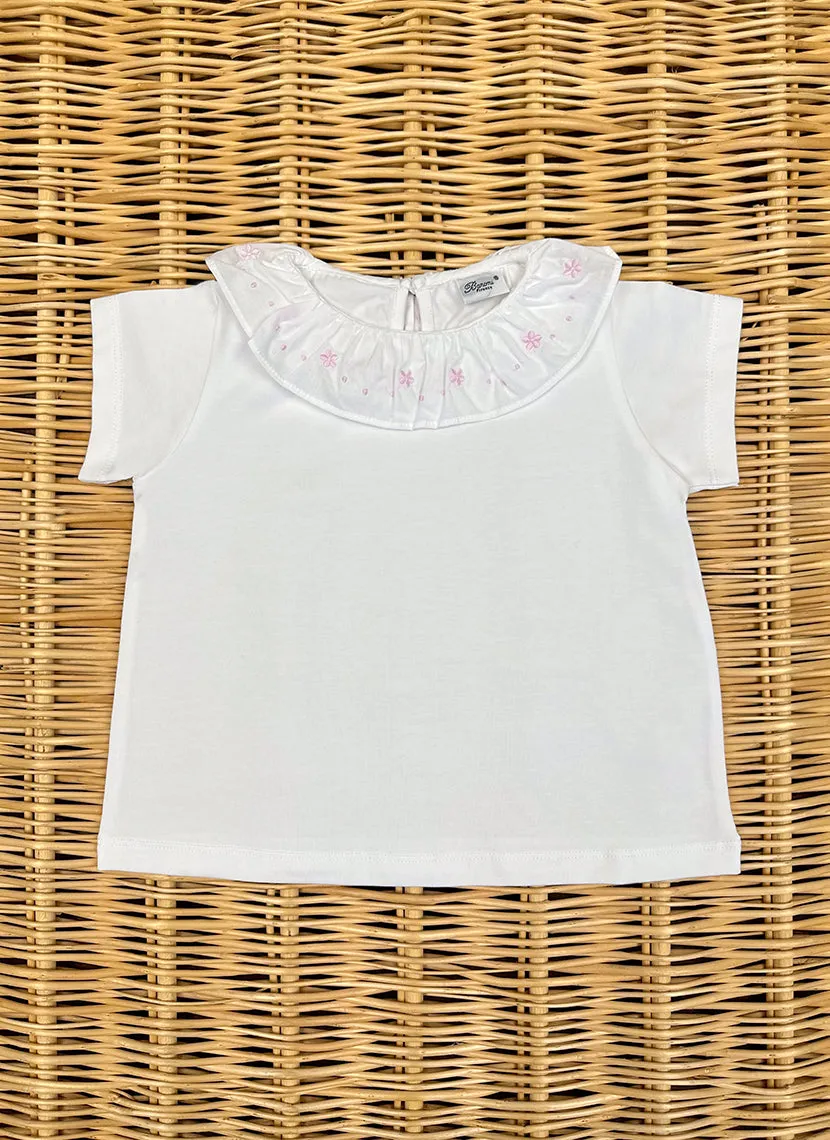 Embroidered ruffle collar Girly T-shirt