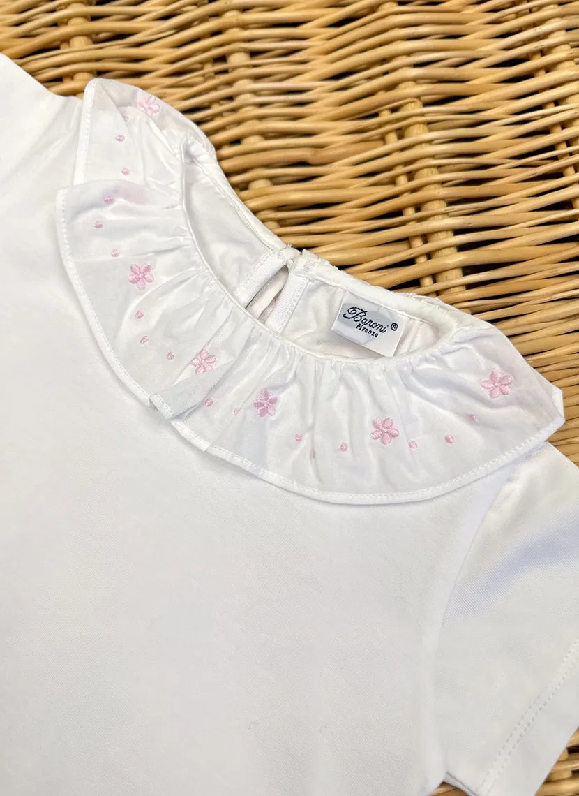 Embroidered ruffle collar Girly T-shirt