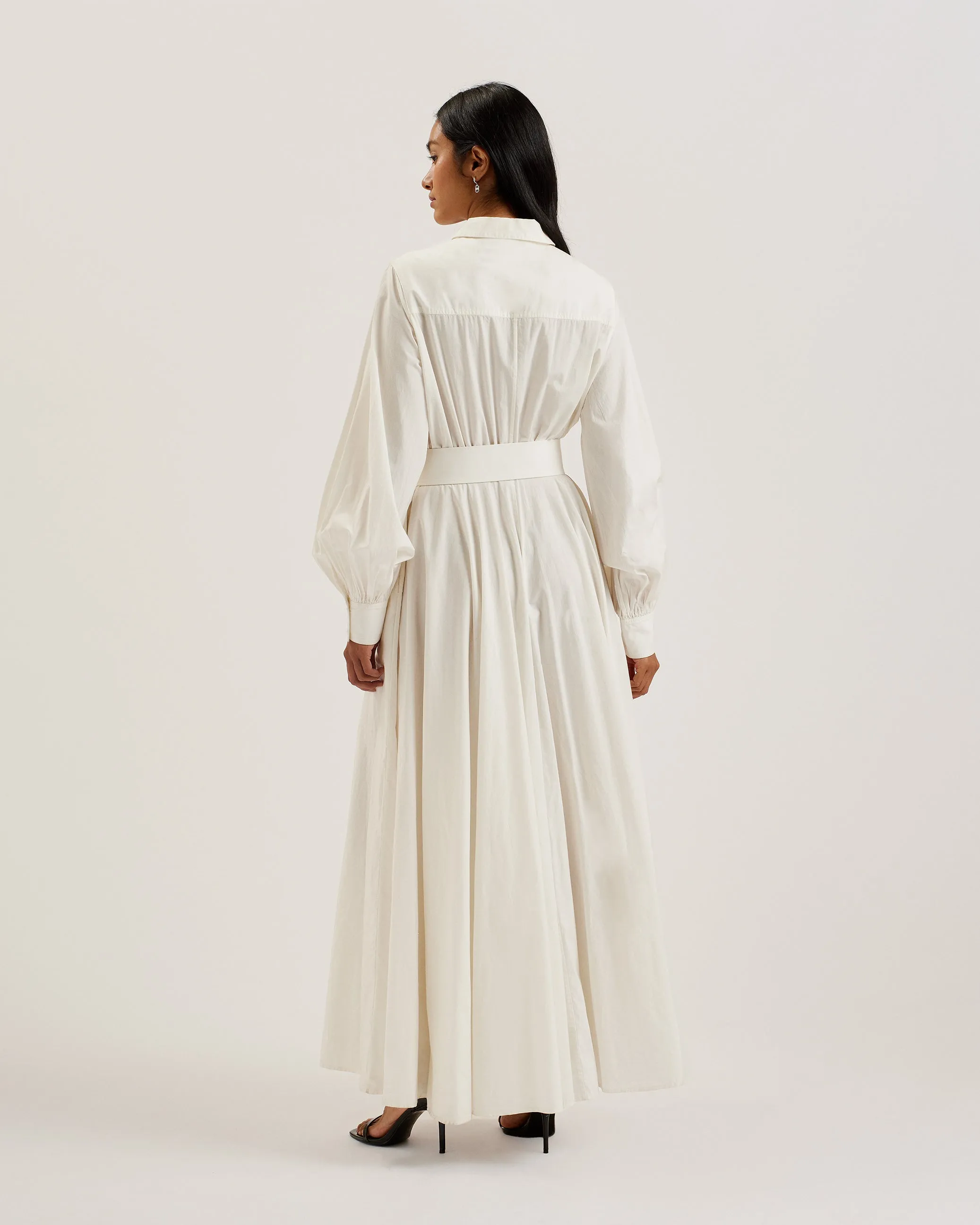 Elegant White Maxi Shirt Dress with Belt - Ene Button Down Style