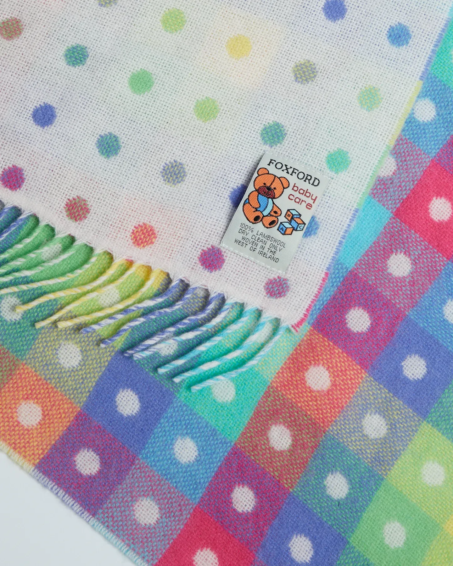 Foxford Rainbow Spot Lambswool Baby Blanket