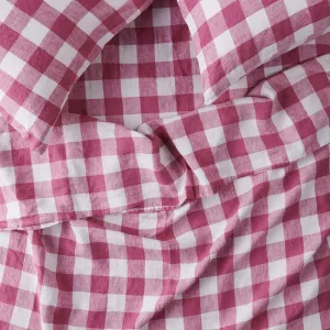 Fuchsia Gingham 100% Linen Fitted Sheet