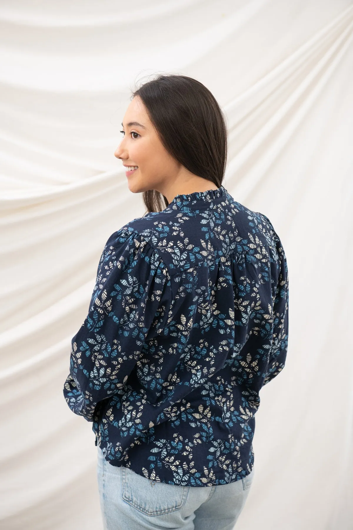 Grace Blouse - Navy Leaf