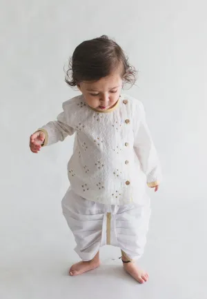 Infant White Angrakha Kurta Dhoti Set