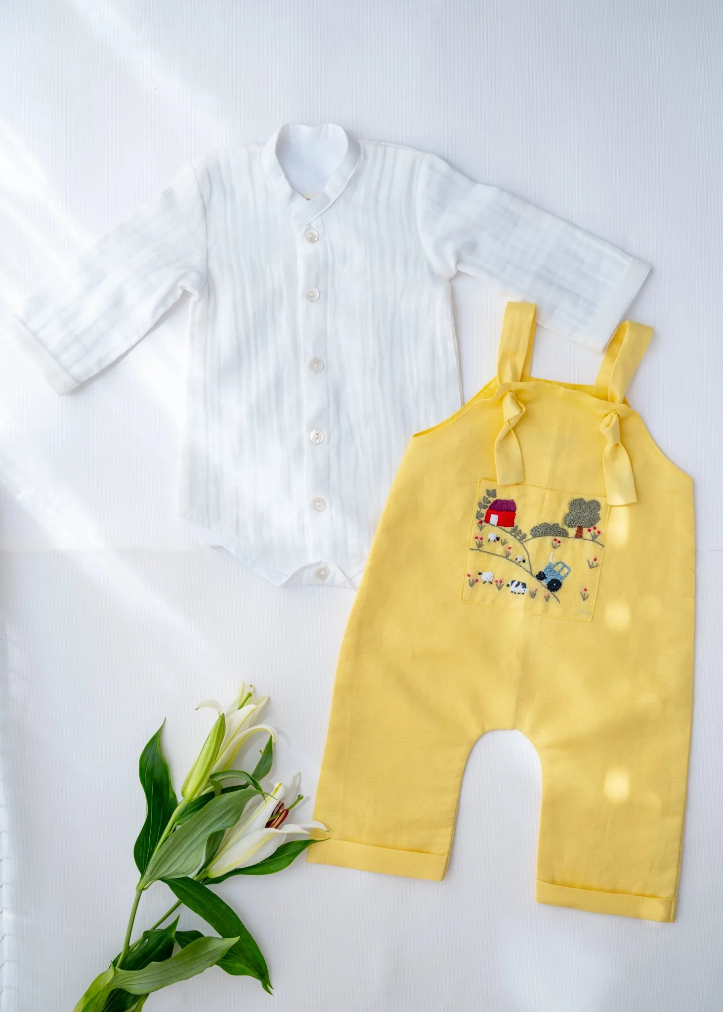 Little Farmer Cotton Jumpsuit for Boys | Yellow